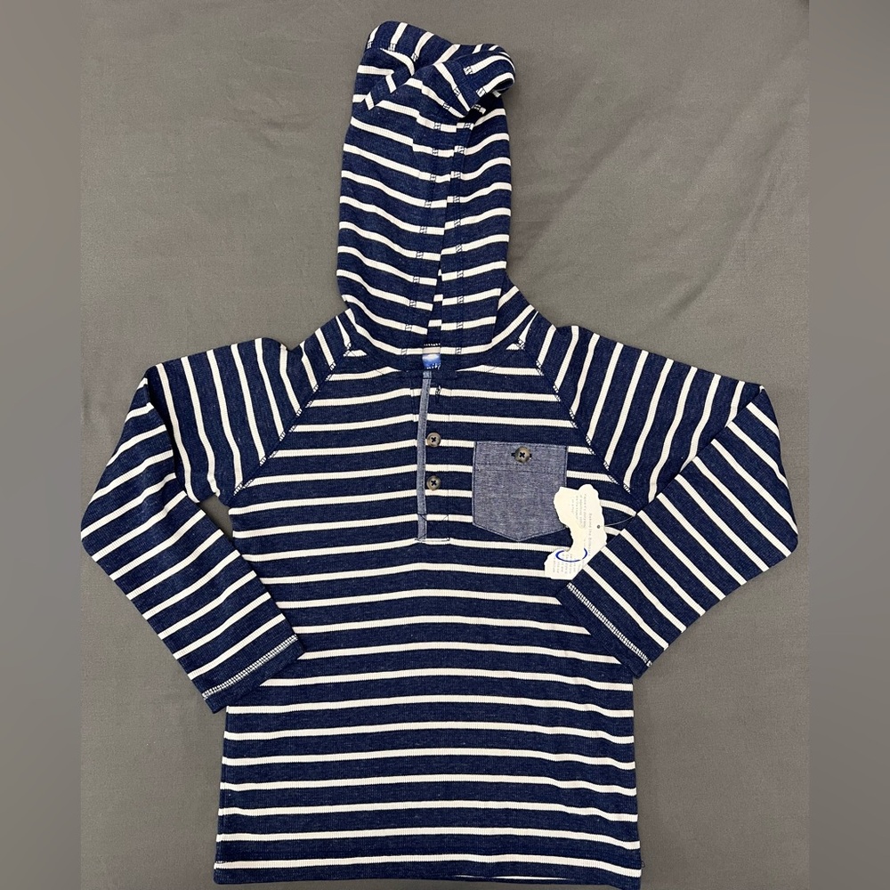 NWT Kapital K Little Boys Navy Blue White Striped Hoodie Size 6